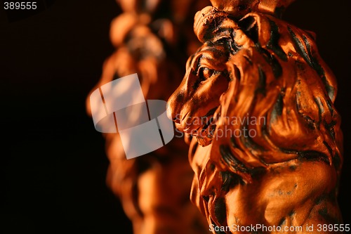 Image of Two Red Bronze Lions