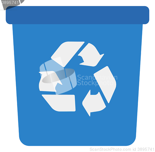 Image of Blue recycle garbage can.