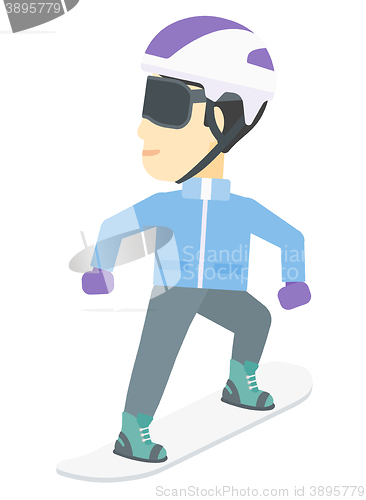 Image of Young man snowboarding.