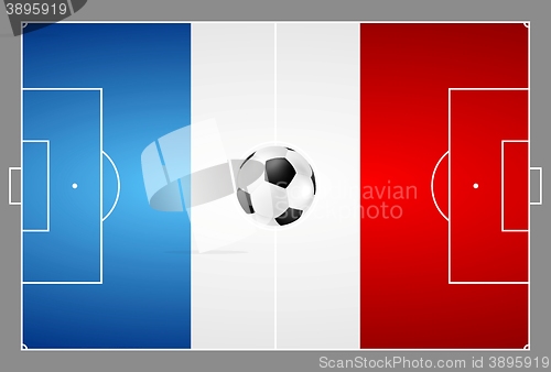 Image of Bright soccer background with ball. French colors football field