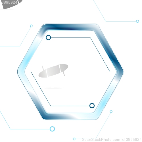 Image of Blue tech hexagon on white background