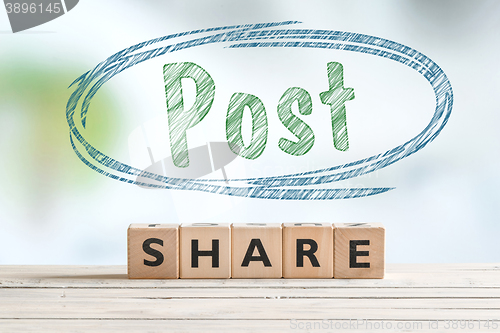 Image of Post share sign on a table