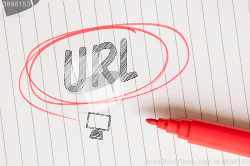 Image of Url text sketch on paper
