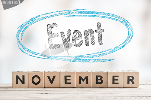 Image of November event sign with wooden blocks