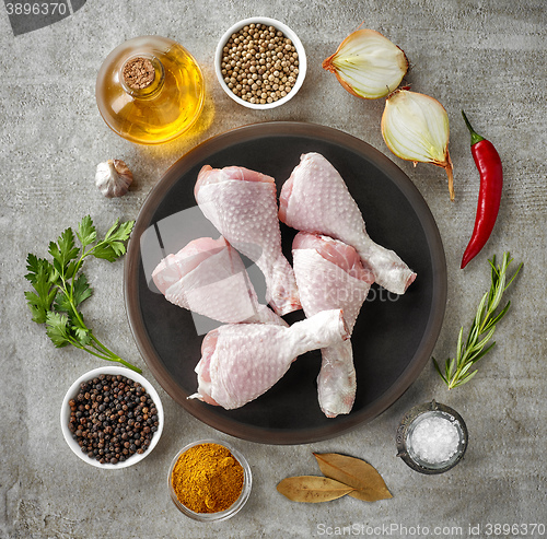 Image of chicken legs and various spices