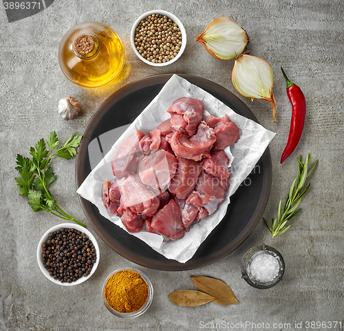 Image of raw meat and various spices