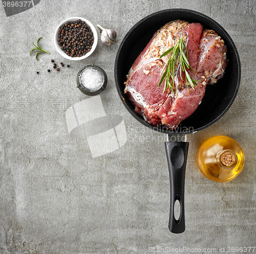 Image of raw marinated meat on cooking pan