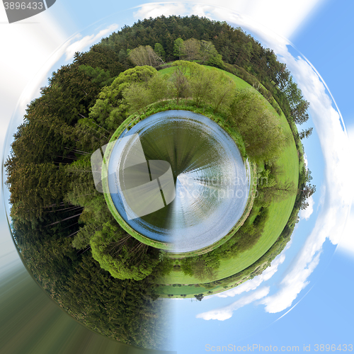 Image of Beautiful summer rural landscape, tiny planet