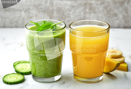 Image of Glasses of smoothie and juice