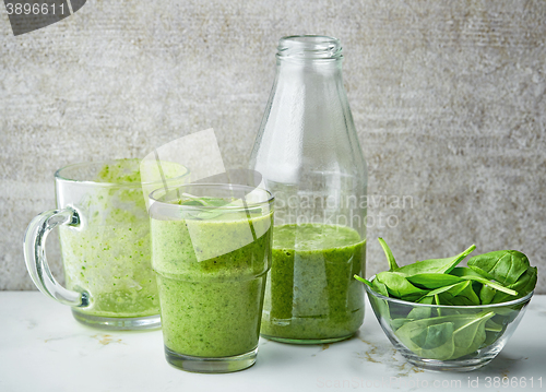 Image of glass and bottle of green smoothie