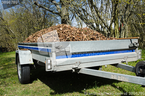 Image of Small trailer loaded with dry leaves