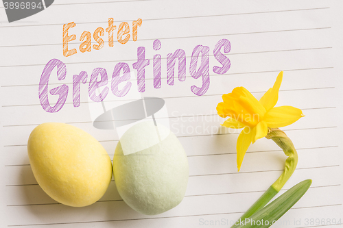 Image of Easter greetings with easter eggs