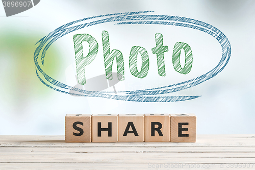 Image of Share photo sign on a desk