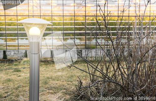 Image of Lamp outside af greenhouse