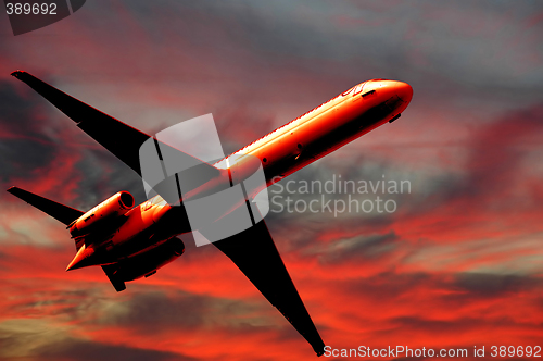 Image of Air travel - plane and sunset