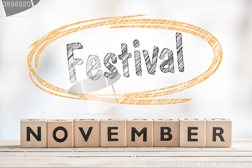 Image of November festival sign with wooden blocks