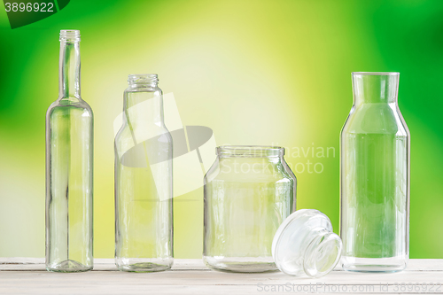 Image of Empty glass bottles on a table