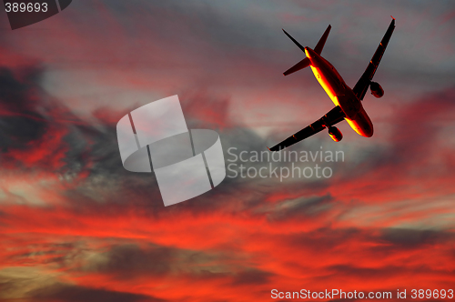 Image of Air travel - plane and sunset