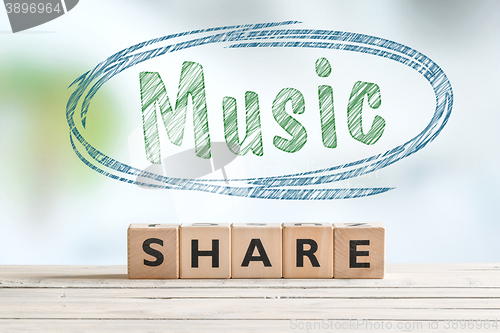 Image of Music share sign on a table