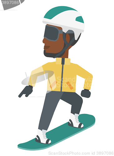 Image of Young man snowboarding.