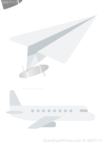 Image of Passenger airplane and paper plane.