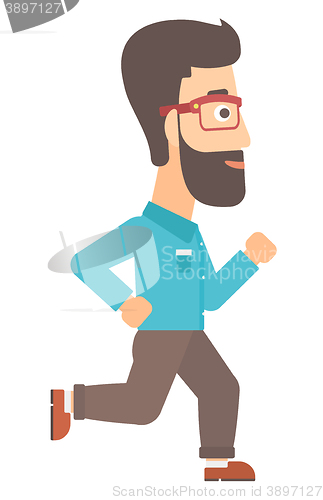 Image of Smiling businessman running.