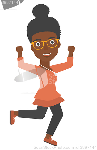 Image of Successful business woman running
