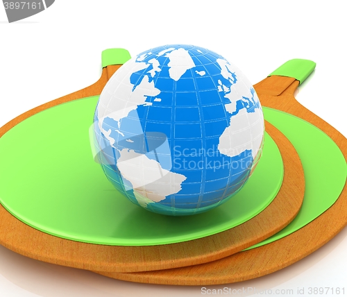Image of Rackets for playing table tennis and Earth. Global concept. 3D r