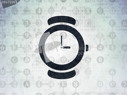 Image of Time concept: Watch on Digital Data Paper background