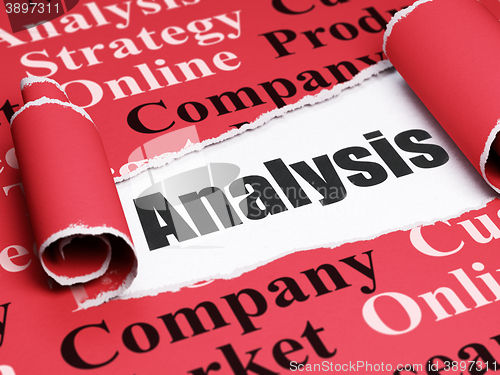 Image of Advertising concept: black text Analysis under the piece of  torn paper