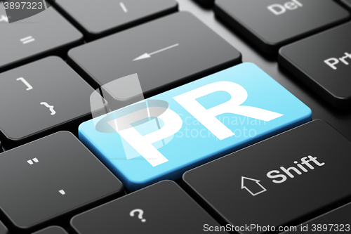 Image of Marketing concept: PR on computer keyboard background
