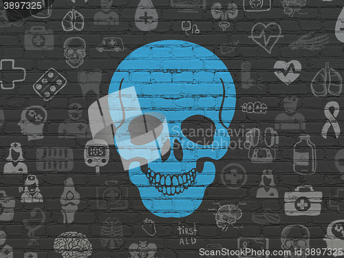 Image of Healthcare concept: Scull on wall background