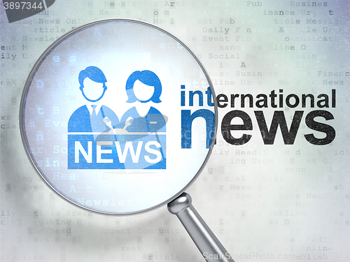 Image of News concept: Anchorman and International News with optical glass