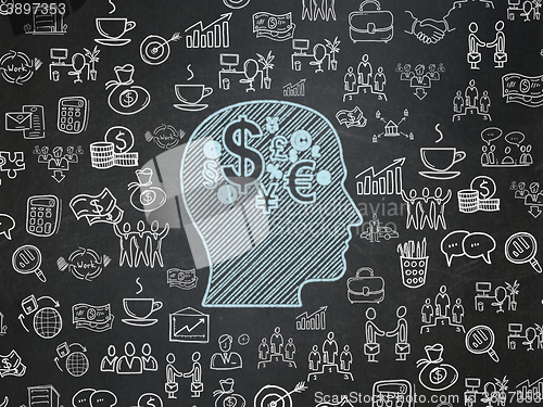 Image of Business concept: Head With Finance Symbol on School board background