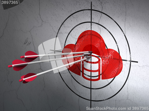Image of Cloud networking concept: arrows in Database With Cloud target on wall background