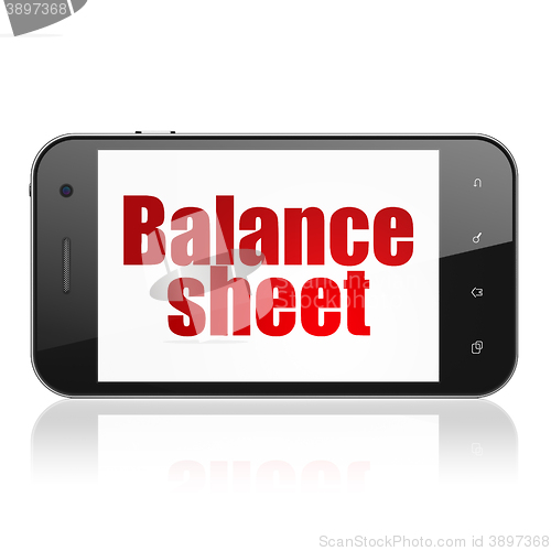 Image of Banking concept: Smartphone with Balance Sheet on display
