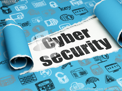 Image of Security concept: black text Cyber Security under the piece of  torn paper