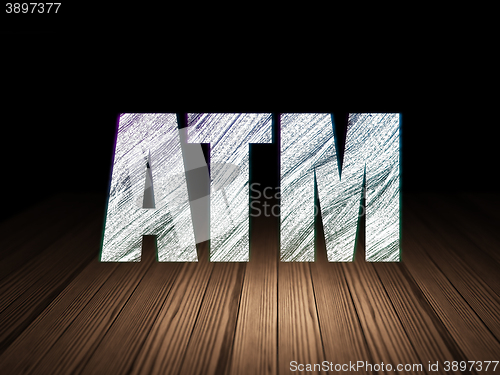 Image of Currency concept: ATM in grunge dark room