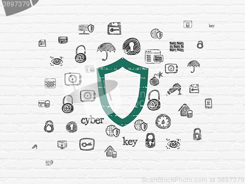 Image of Safety concept: Contoured Shield on wall background