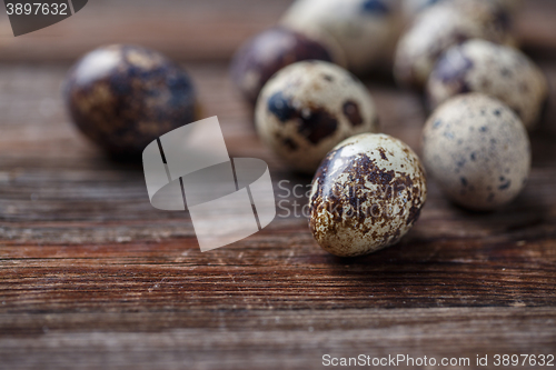 Image of Group of quail eggs on thewooden background