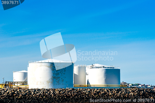 Image of Storgae silos by the ocean