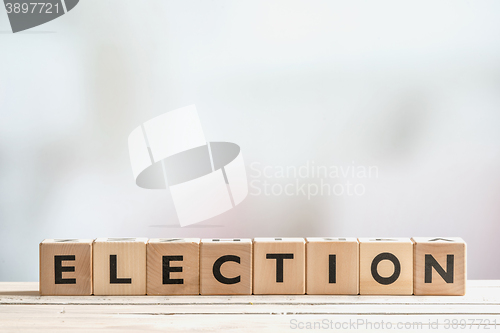 Image of Election sign made of wooden blocks