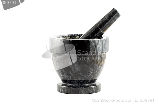 Image of Black marble mortar isolated on white, with clipping path