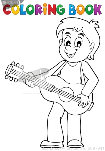 Image of Coloring book boy guitar player theme 1