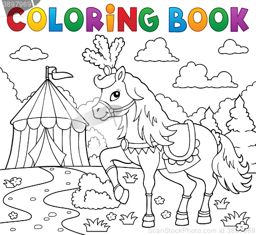 Image of Coloring book horse near circus theme 1