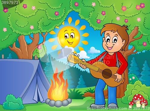 Image of Boy guitar player in campsite theme 1