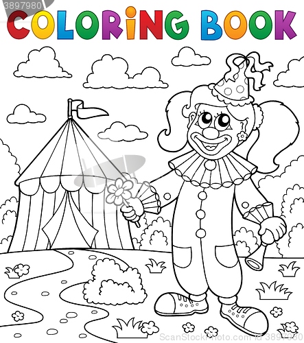 Image of Coloring book clown near circus theme 7