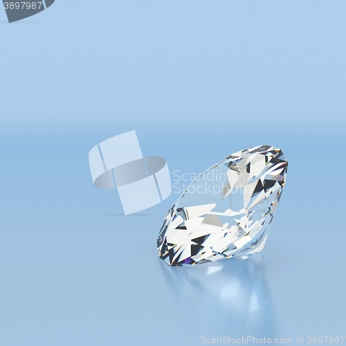 Image of Shiny white diamond on blue background. 