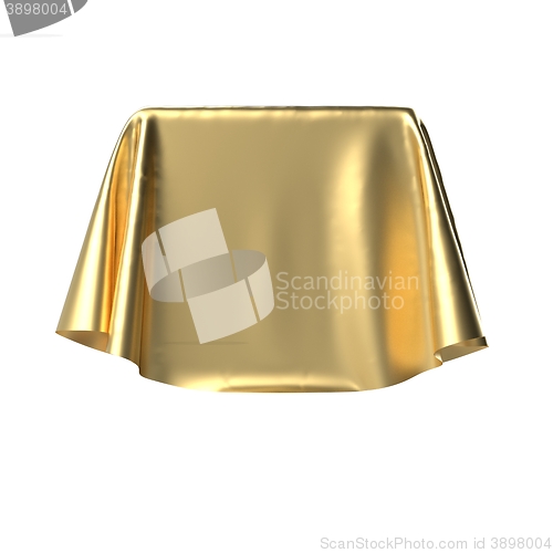 Image of Box covered with golden fabric.