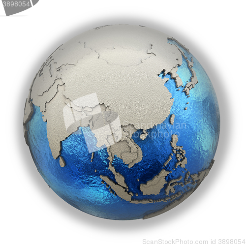 Image of Southeast Asia on model of planet Earth